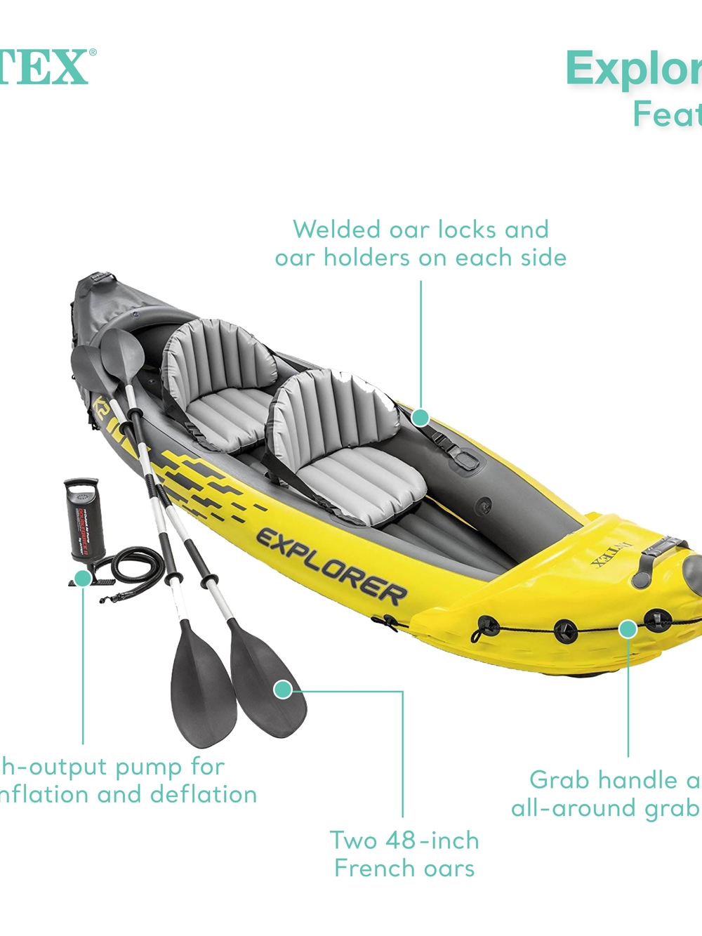 Intex Explorer Inflatable 2-Person Kayak - Yellow/Grey